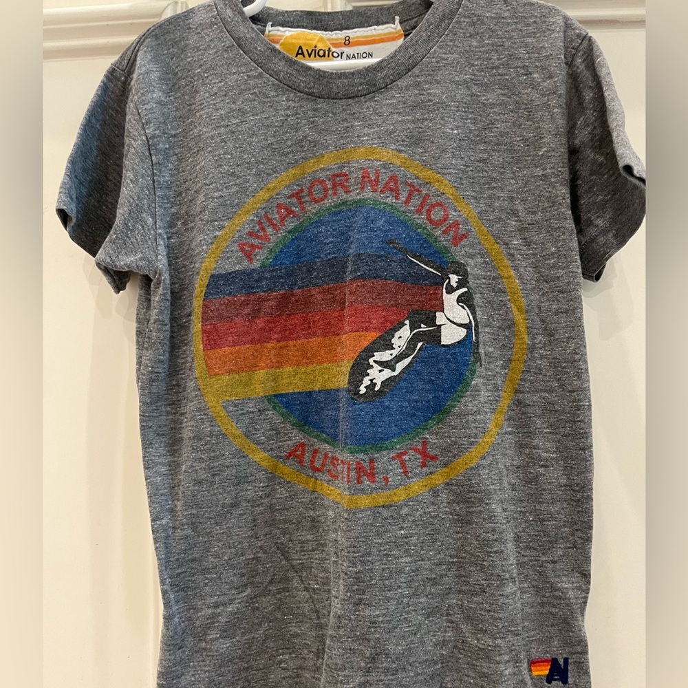 Aviator Nation Heather Gray Kids T-Shirt with Rainbow Logo
